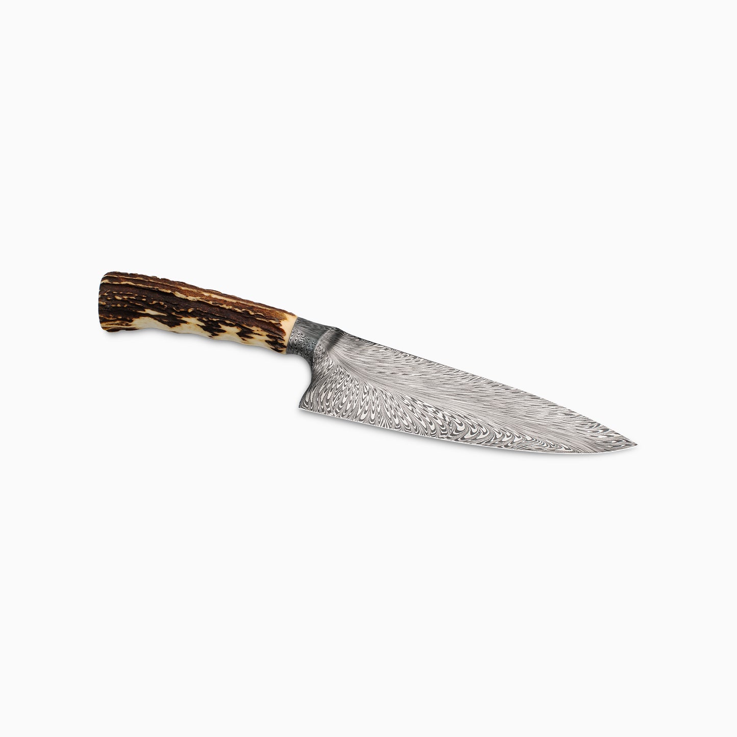 David Lisch | Custom 7" Feather Damascus Stag Chef Knife