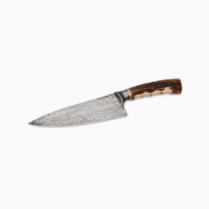 David Lisch | Custom 7" Feather Damascus Stag Chef Knife