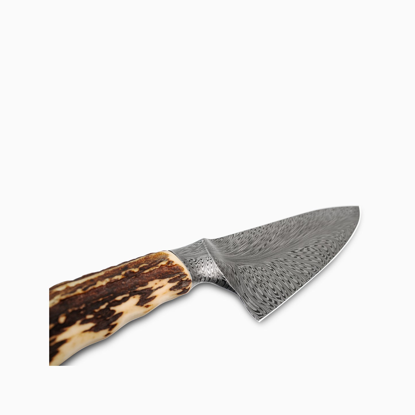 David Lisch | Custom 7" Feather Damascus Stag Chef Knife